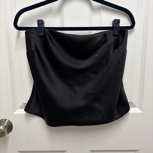 Woman's Black Rachel Zoe Strapless Satiny Cropped Going Out Top - Size Medium